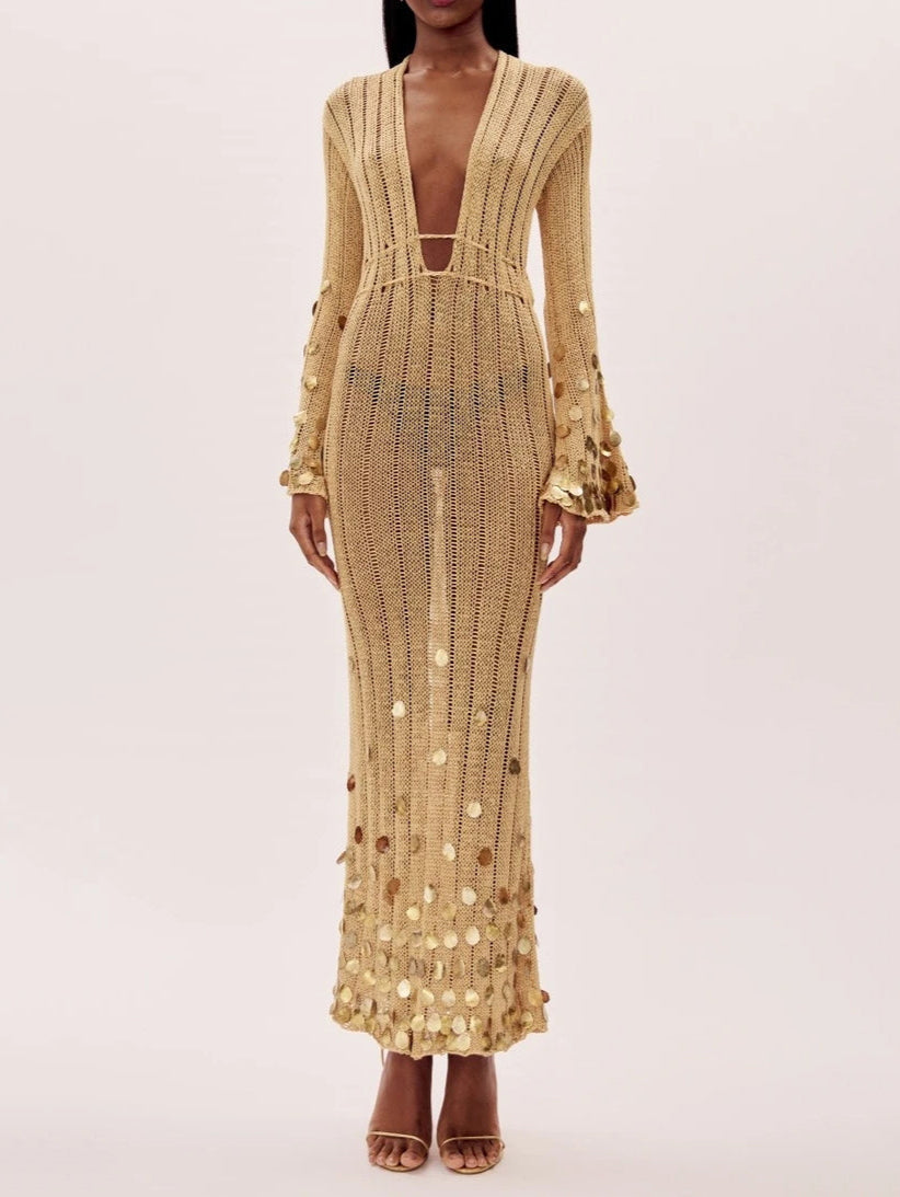 Sequin Sleeve Knit Maxi Dress