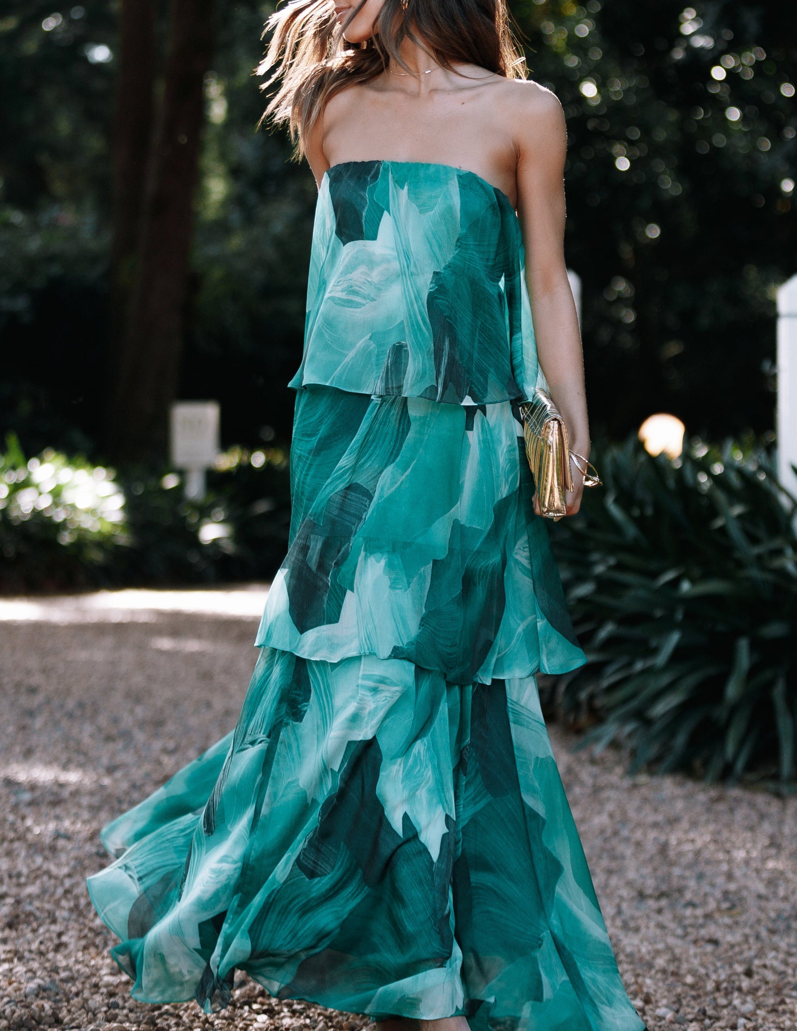 Green Floral Tiered Maxi Dress