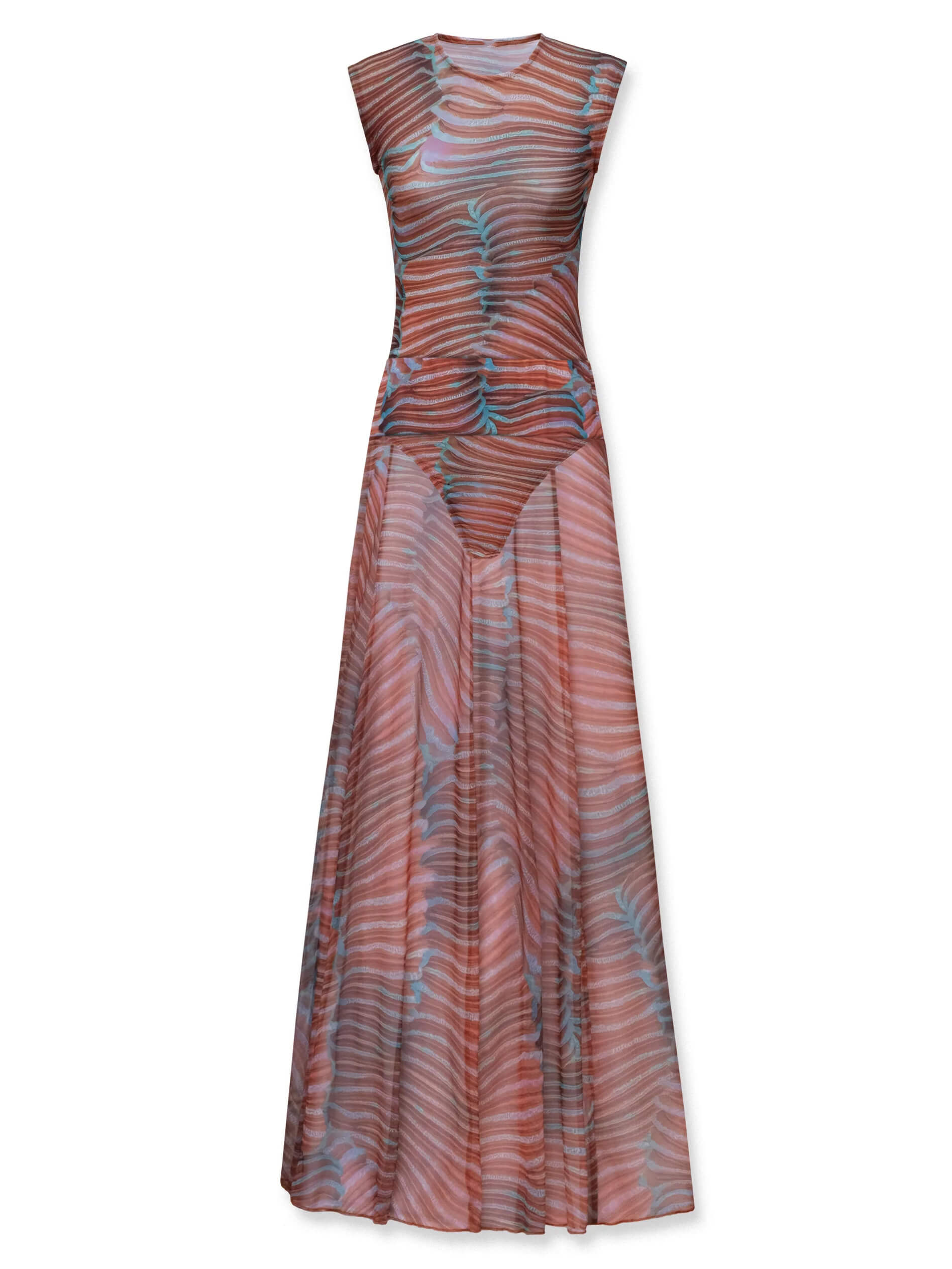 Printed Mesh Top & Maxi Skirt Set — women's two-piece set, view 9 by Emyri