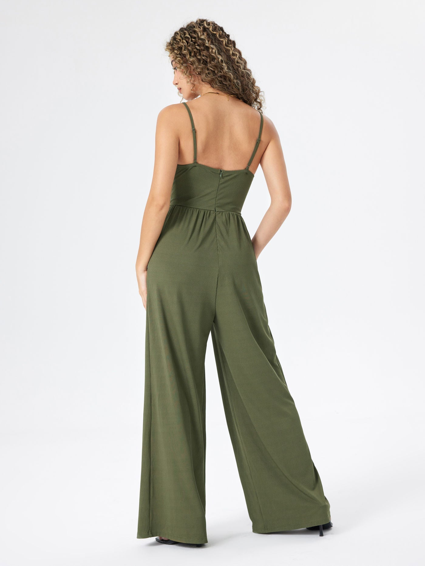 Ribbed V-Neck Wide-Leg Jumpsuit — women's jumpsuit, view 2 by Emyri