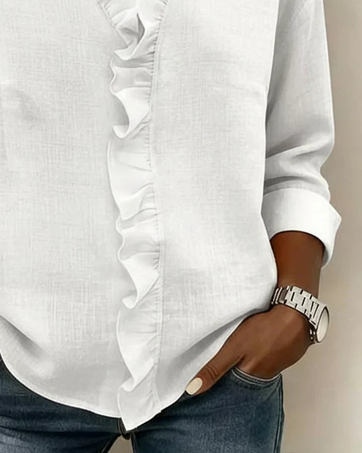 Ruffle V-Neck Blouse — women's blouse, view 10 by Emyri