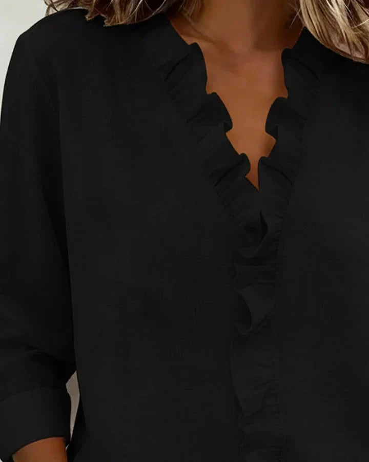 Ruffle V-Neck Blouse — women's blouse, view 7 by Emyri