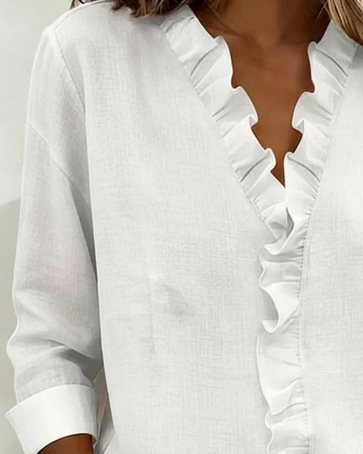 Ruffle V-Neck Blouse — women's blouse, view 8 by Emyri