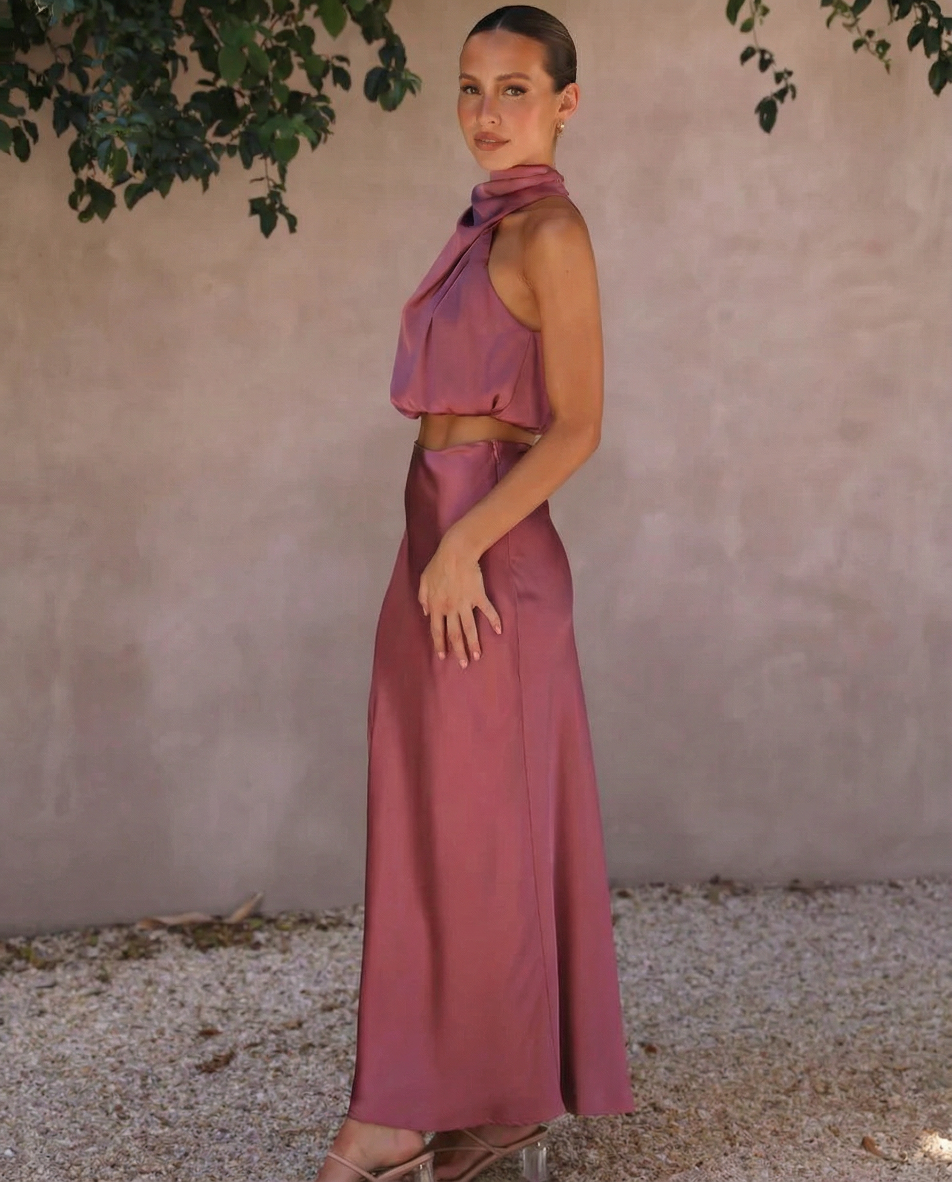 Satin Halter Bias Maxi Set — women's two-piece set, view 12 by Emyri