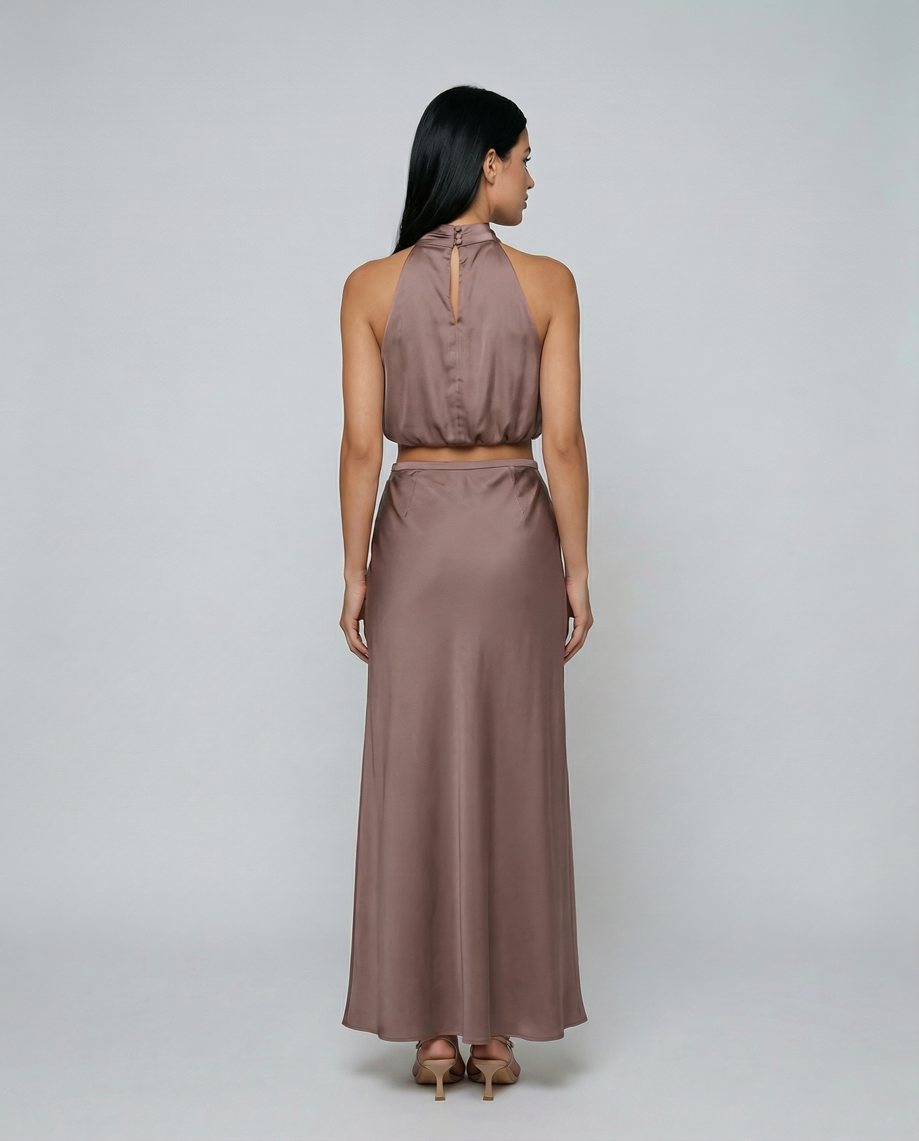 Satin Halter Bias Maxi Set — women's two-piece set, view 4 by Emyri