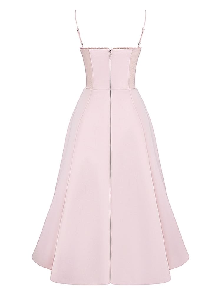 Boned Sweetheart Pink Midi Dress
