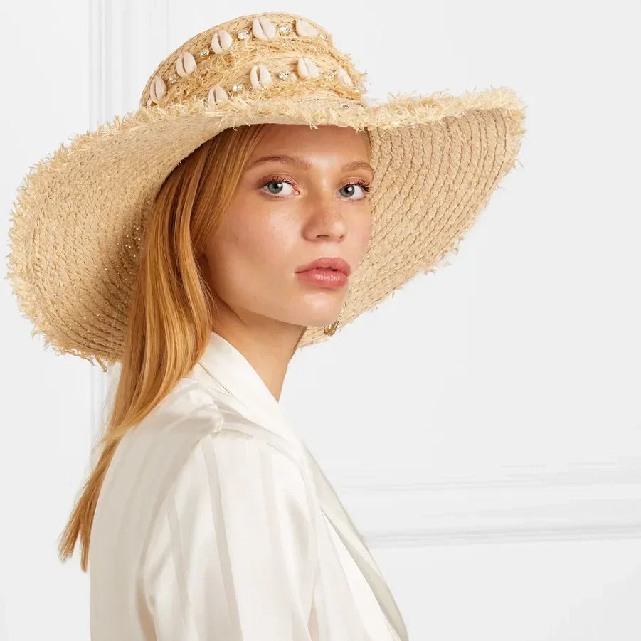 Shell Trim Raffia Boater Hat — women's boater by Emyri
