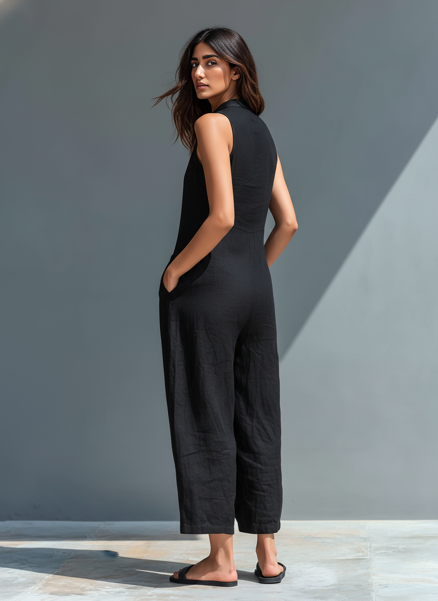 Sleeveless Linen Jumpsuit — women's jumpsuit, view 2 by Emyri