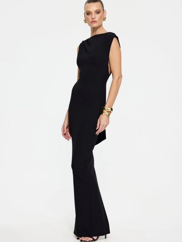 Straight Neckline Low-Back Maxi — women's maxi dress, view 3 by Emyri