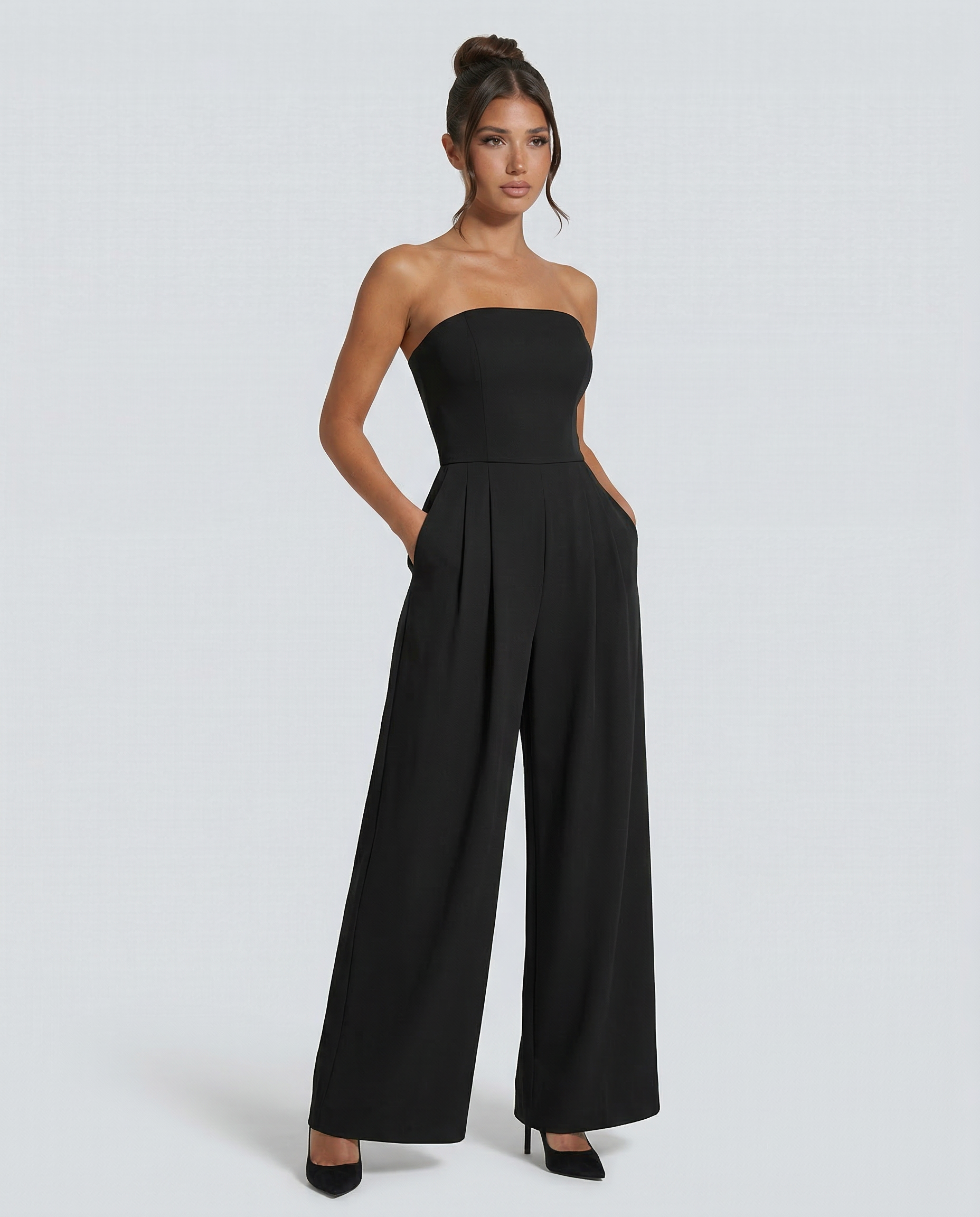 Strapless Pleated Wide-Leg Jumpsuit — women's jumpsuit, view 5 by Emyri