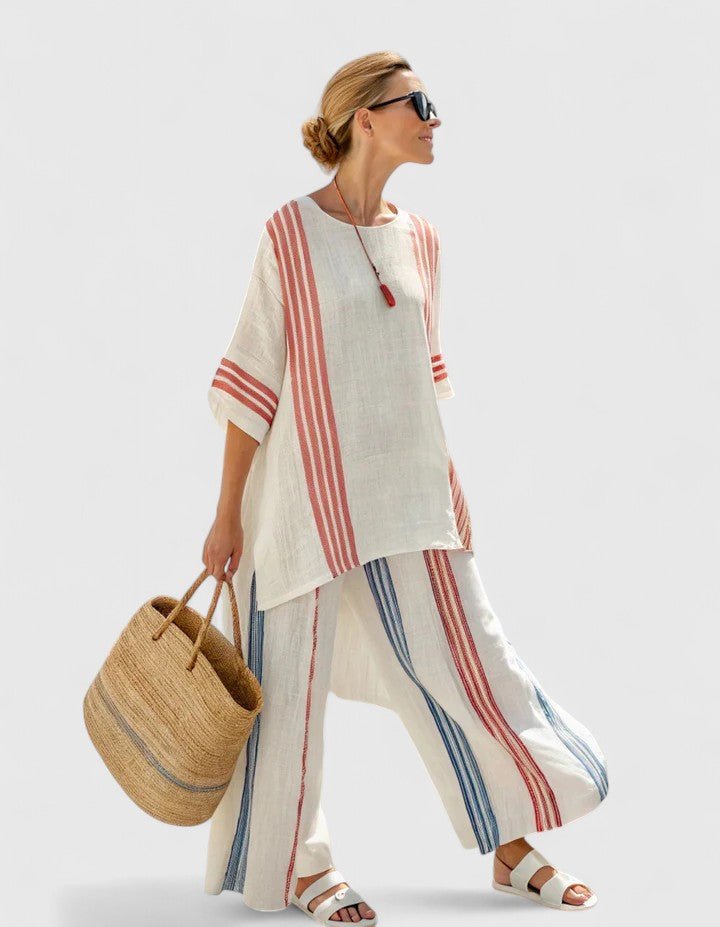 Striped Linen-Blend Wide-Leg Co-ord — women's co-ord set, view 4 by Emyri