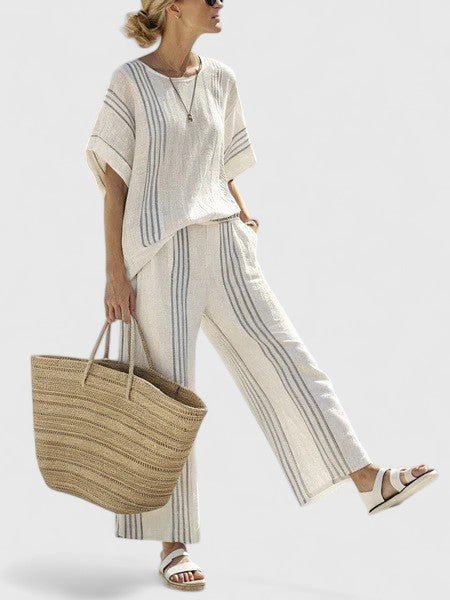 Striped Linen-Blend Wide-Leg Co-ord — women's co-ord set, view 5 by Emyri
