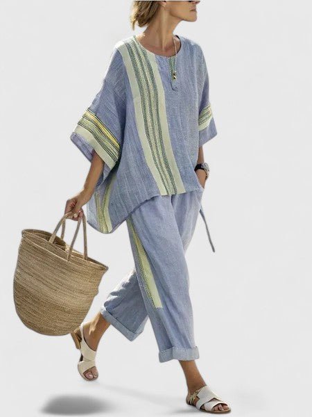 Striped Linen-Blend Wide-Leg Co-ord — women's co-ord set, view 6 by Emyri