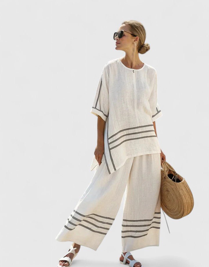 Striped Linen-Blend Wide-Leg Co-ord — women's co-ord set, view 7 by Emyri