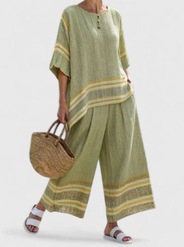 Striped Linen-Blend Wide-Leg Co-ord — women's co-ord set, view 8 by Emyri