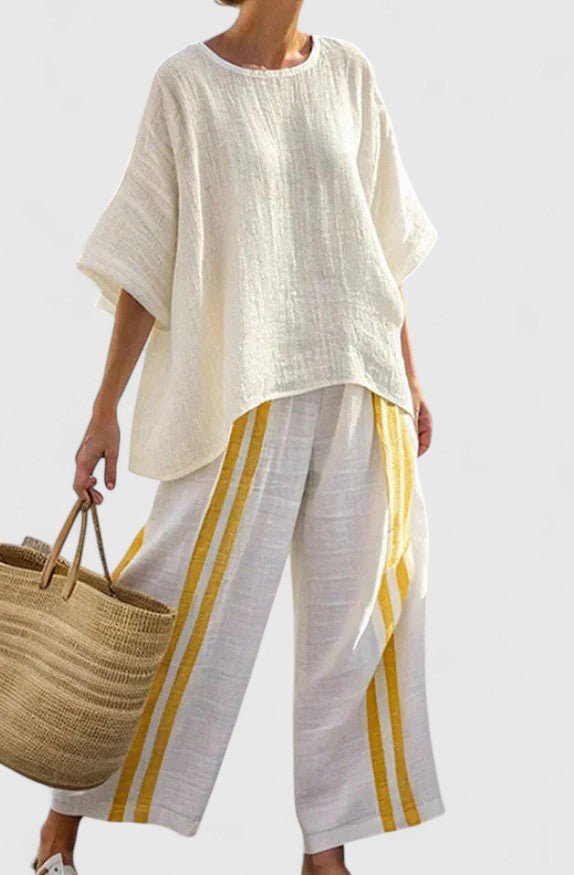 Striped Linen-Blend Wide-Leg Co-ord — women's co-ord set, view 9 by Emyri