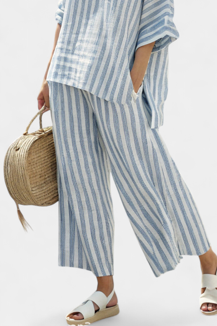 Striped Linen Two-Piece Set — women's two-piece set, view 4 by Emyri