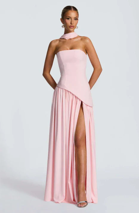 Strapless Draped Scarf Maxi Dress