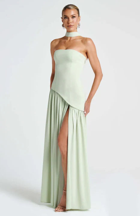 Strapless Draped Scarf Maxi Dress
