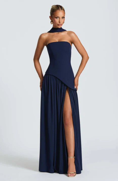 Strapless Draped Scarf Maxi Dress
