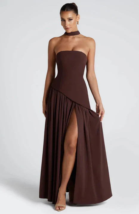 Strapless Draped Scarf Maxi Dress
