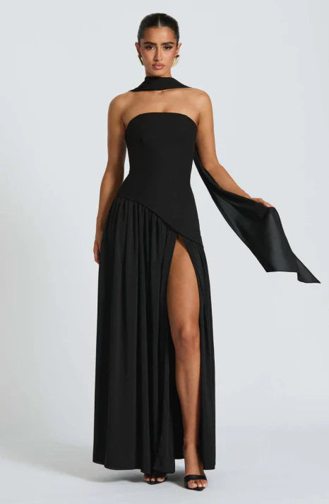 Strapless Draped Scarf Maxi Dress