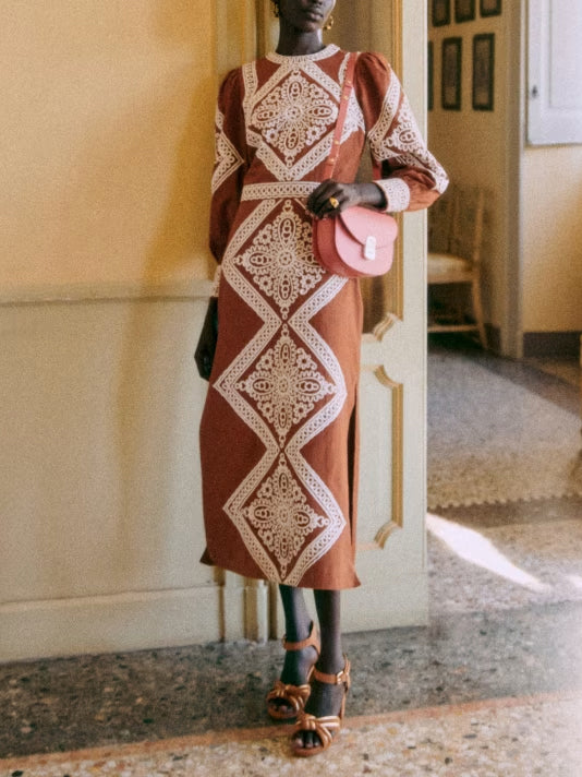 Printed Cuffed Sleeve Maxi Dress