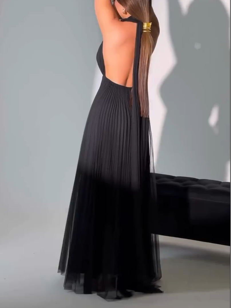 Pleated Halter Maxi Dress