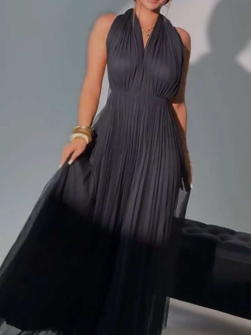 Pleated Halter Maxi Dress