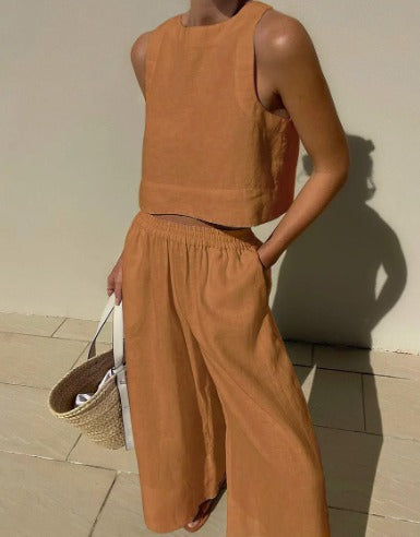 Wide-Leg Linen Two-Piece Set — women's two-piece set, view 5 by Emyri