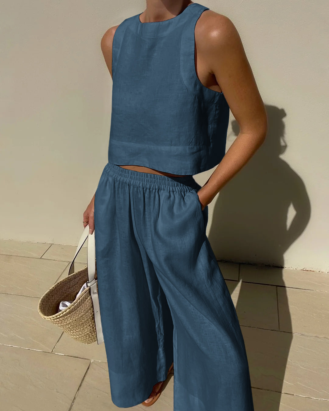 Wide-Leg Linen Two-Piece Set — women's two-piece set, view 8 by Emyri