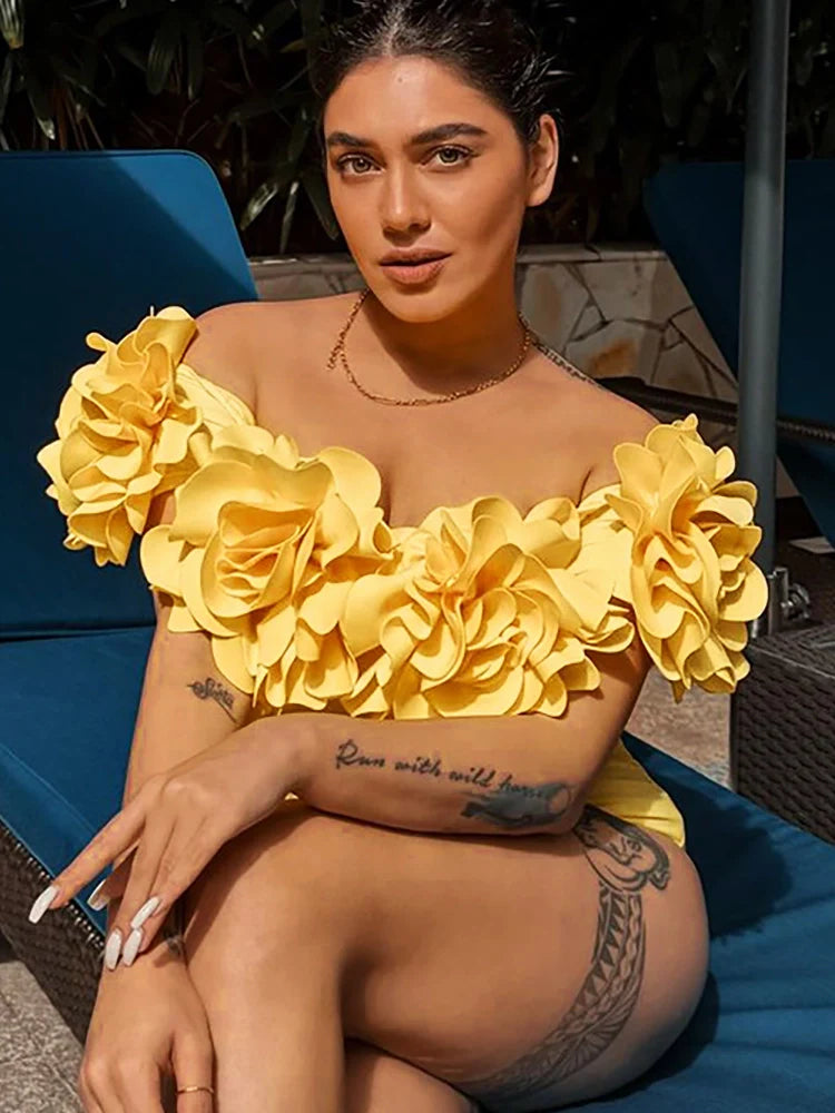 Women's 3D Floral Appliqué Bandeau Swimsuit — additional view