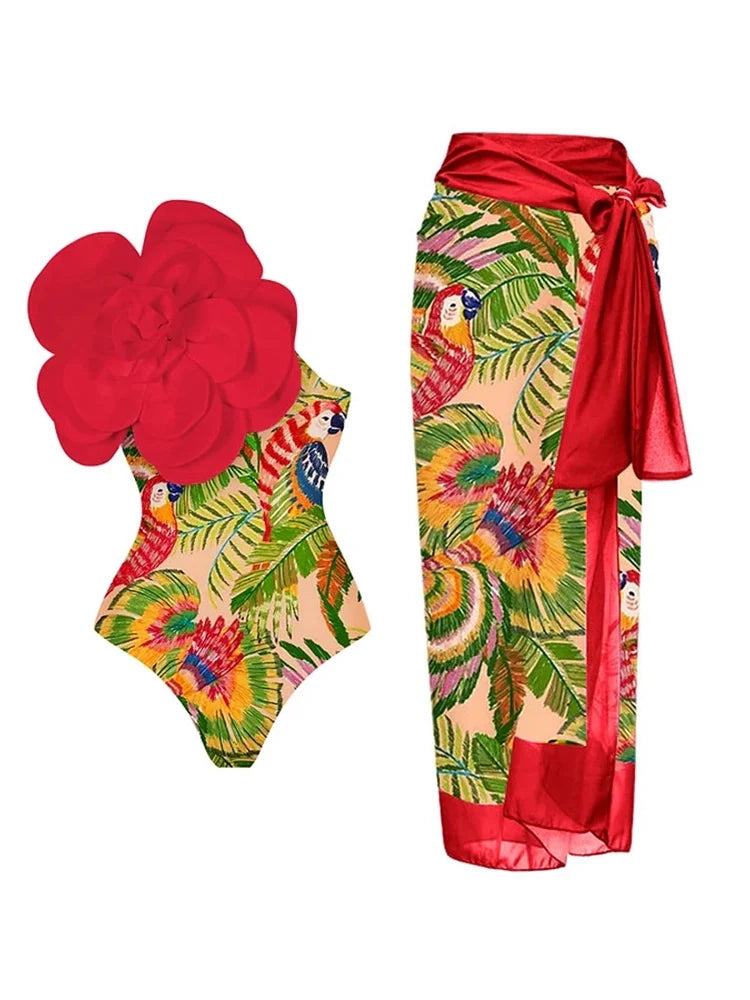 Women's 3D Red Floral Embellished Swimsuit — additional view