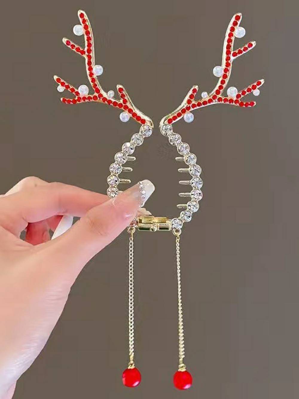 Women's antler tassel hair clip, styled in hair