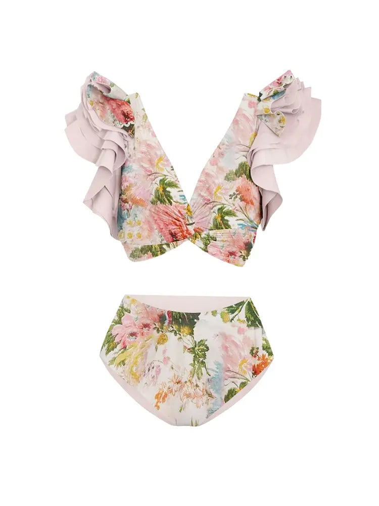 Women's appliqué ruffle bikini set — front detail