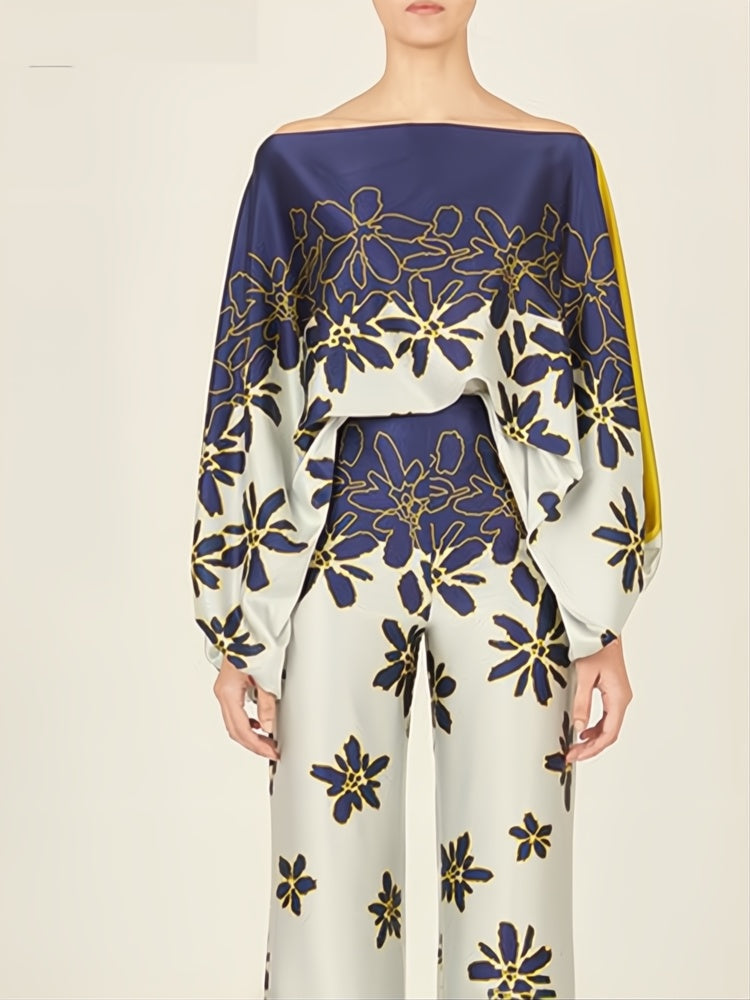 Women's apricot abstract wave two-piece set — detail