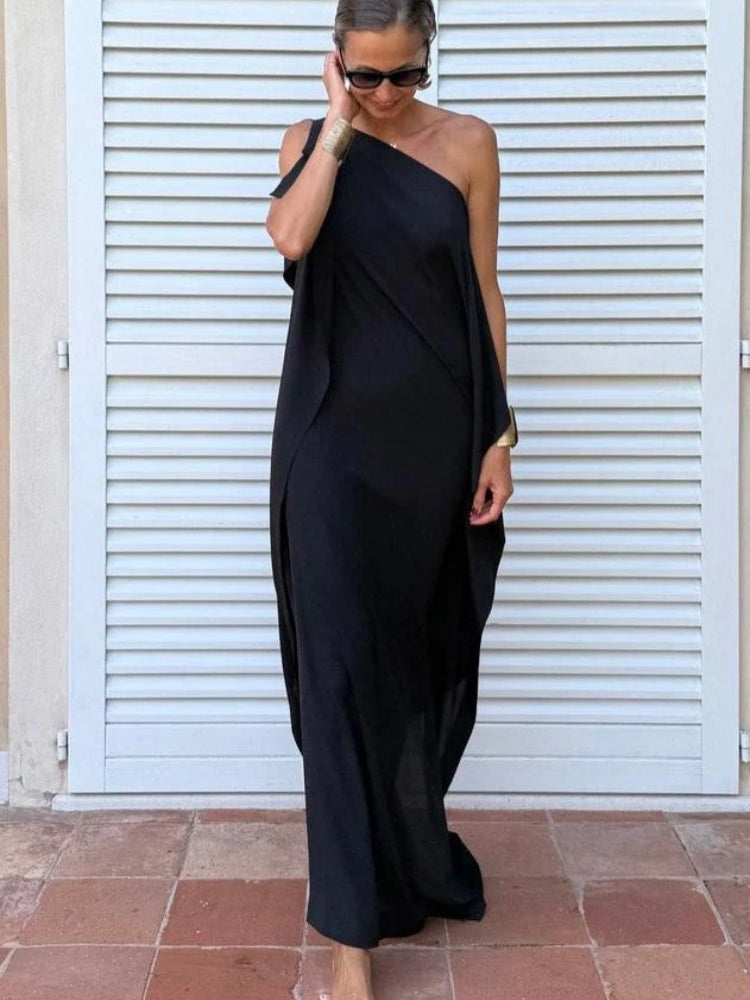 Women's asymmetric belted kaftan maxi dress