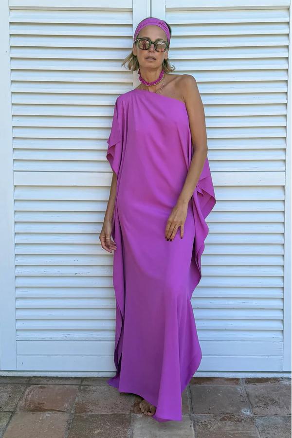 Women's asymmetric belted kaftan maxi dress