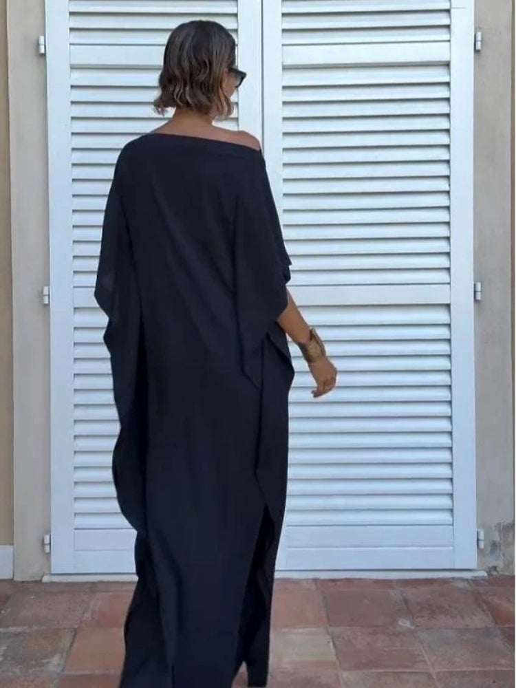 Women's asymmetric belted kaftan maxi dress