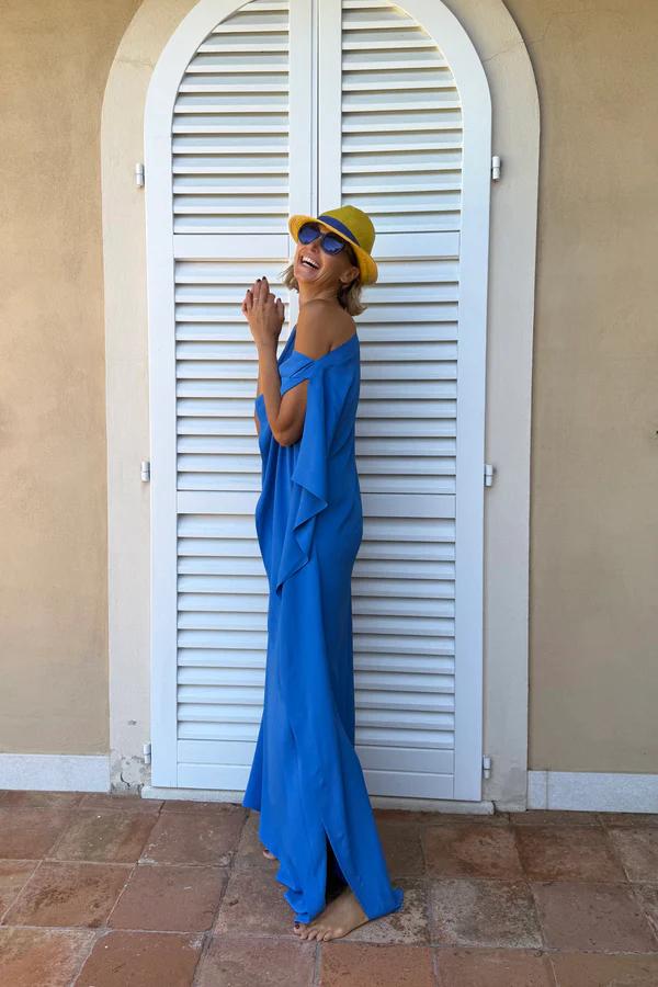 Women's asymmetric belted kaftan maxi dress