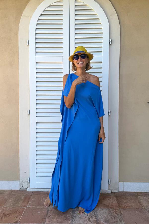 Women's asymmetric belted kaftan maxi dress