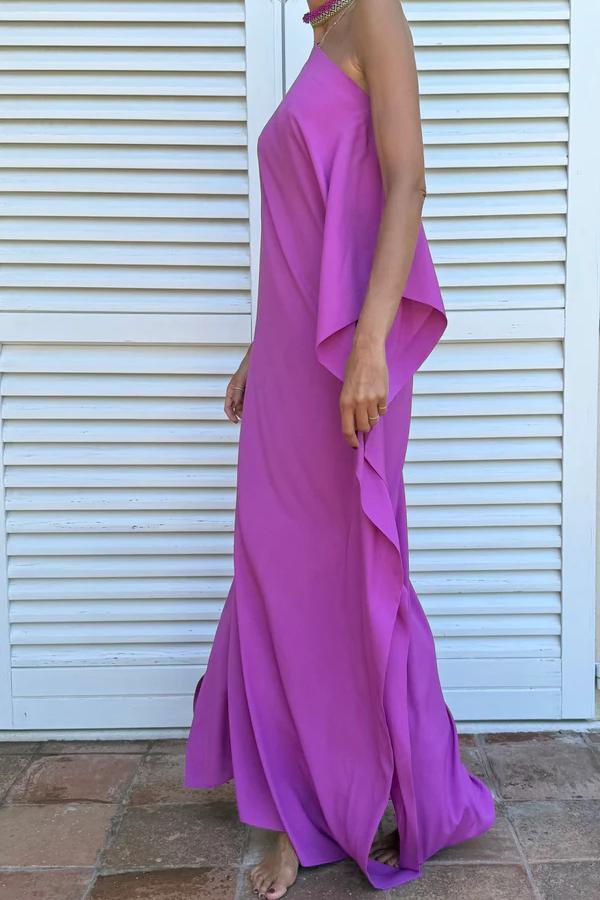 Women's asymmetric belted kaftan maxi dress