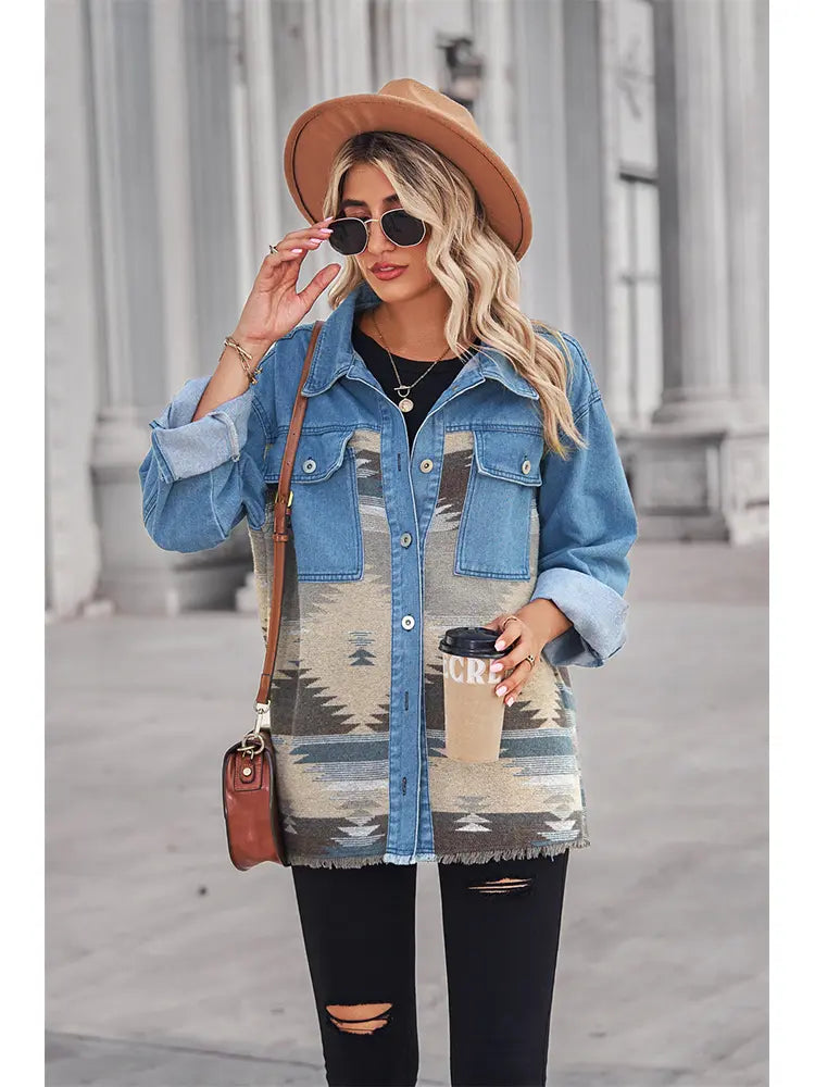 Women's Aztec Patchwork Wool Coat