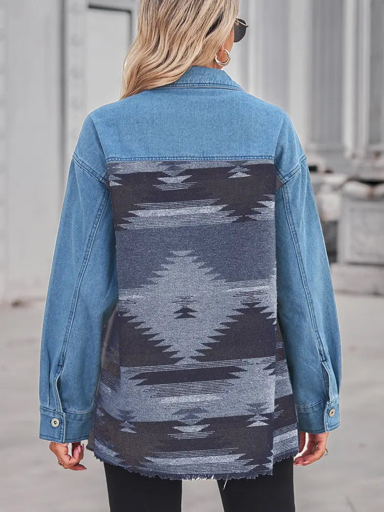Women's Aztec Patchwork Wool Coat — alternate colourway back view