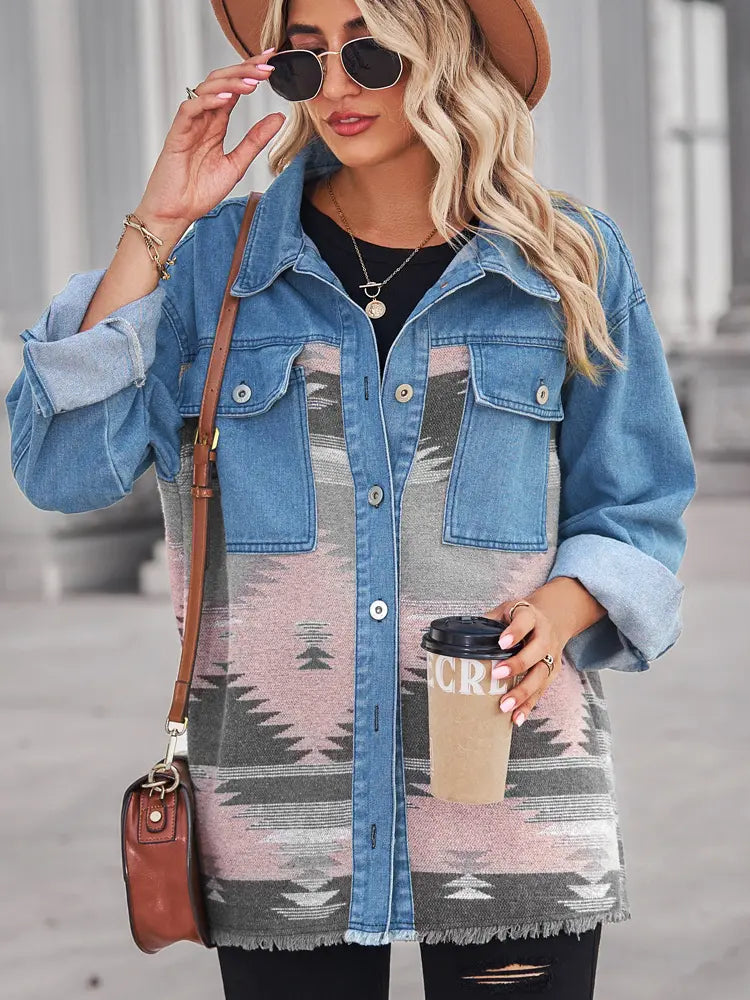 Women's Aztec Patchwork Wool Coat — alternate colourway