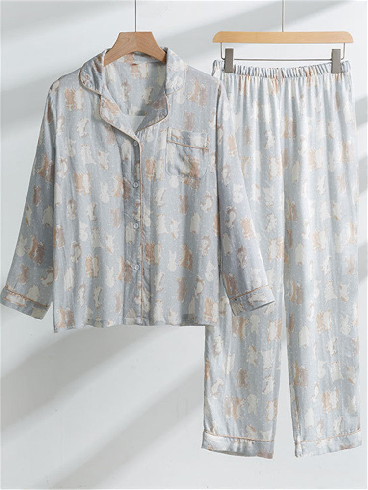 Women's bamboo cotton gauze pajama set — alternate print