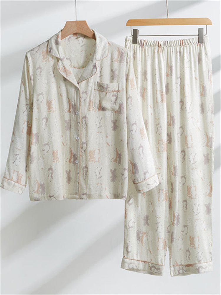 Women's bamboo cotton gauze pajama set — alternate print