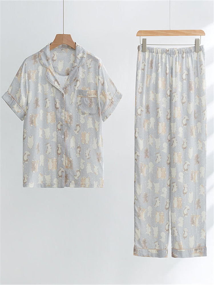 Women's bamboo cotton gauze pajama set — alternate print