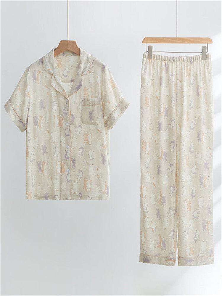 Women's bamboo cotton gauze pajama set — alternate print