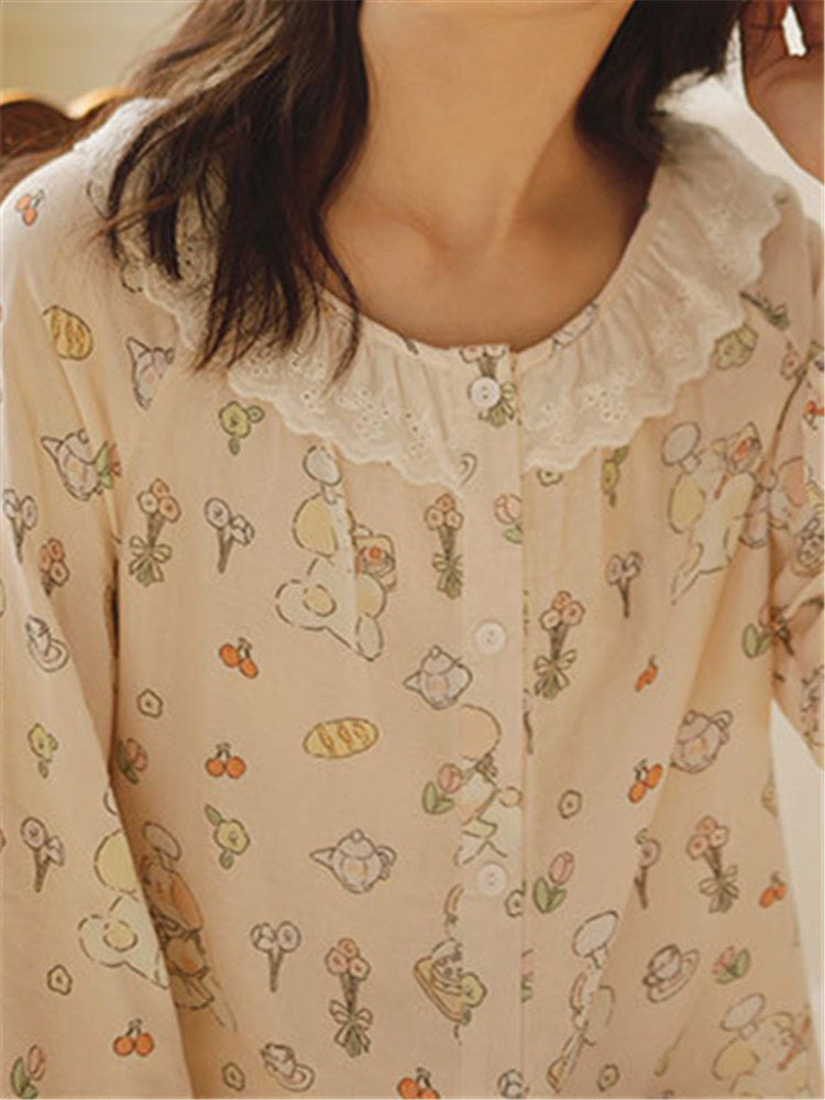 Women's bamboo cotton printed pajama set — alternate angle